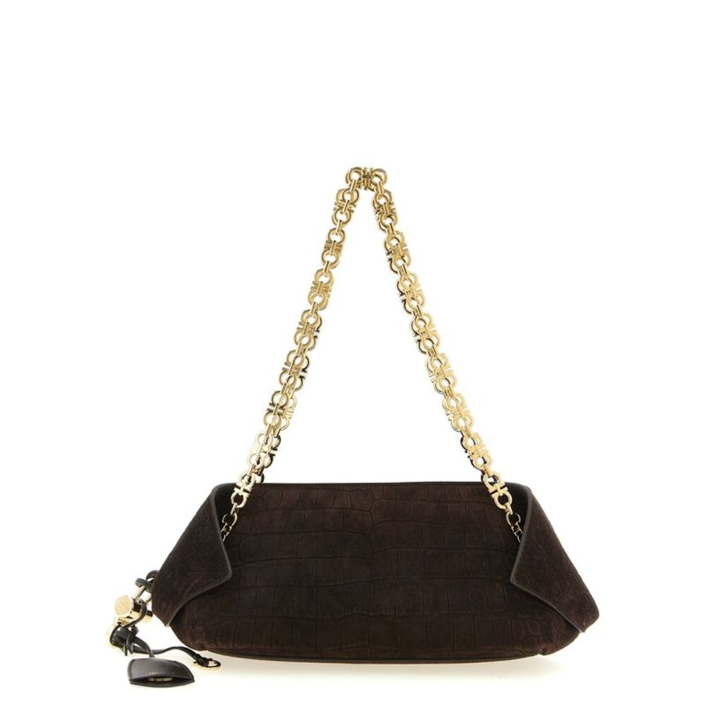 Ferragamo Brown Goatskin Shoulder Women's Bag